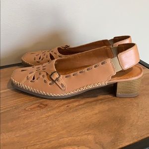 ERIC MICHAEL Brown Leather Slingback Heels